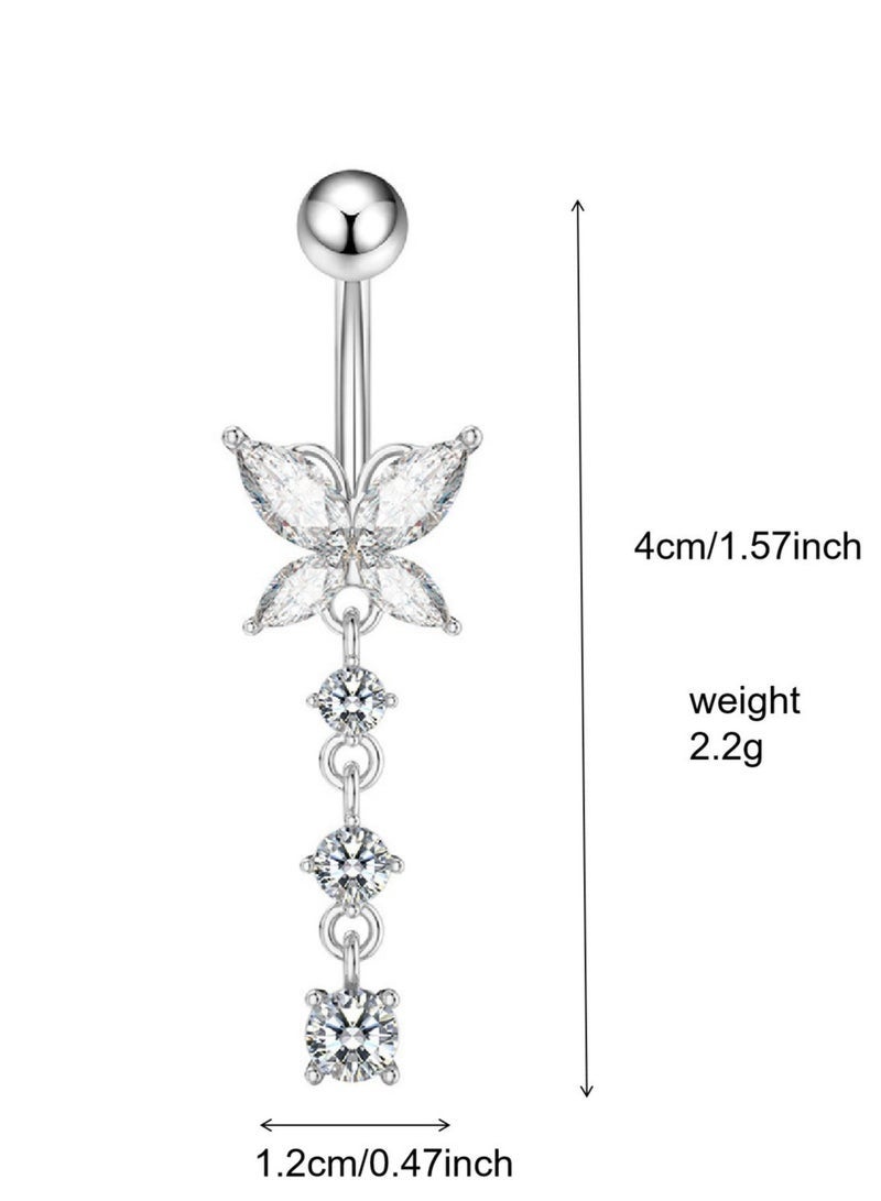 جيفت طقم خواتم بطن على شكل فراشة، مكون من 5 قطع، مصنوع من الفولاذ المقاوم للصدأ، وفضي اللون، ومناسب للعطلات والمواعدة والحفلات والأعراس. - Image 2