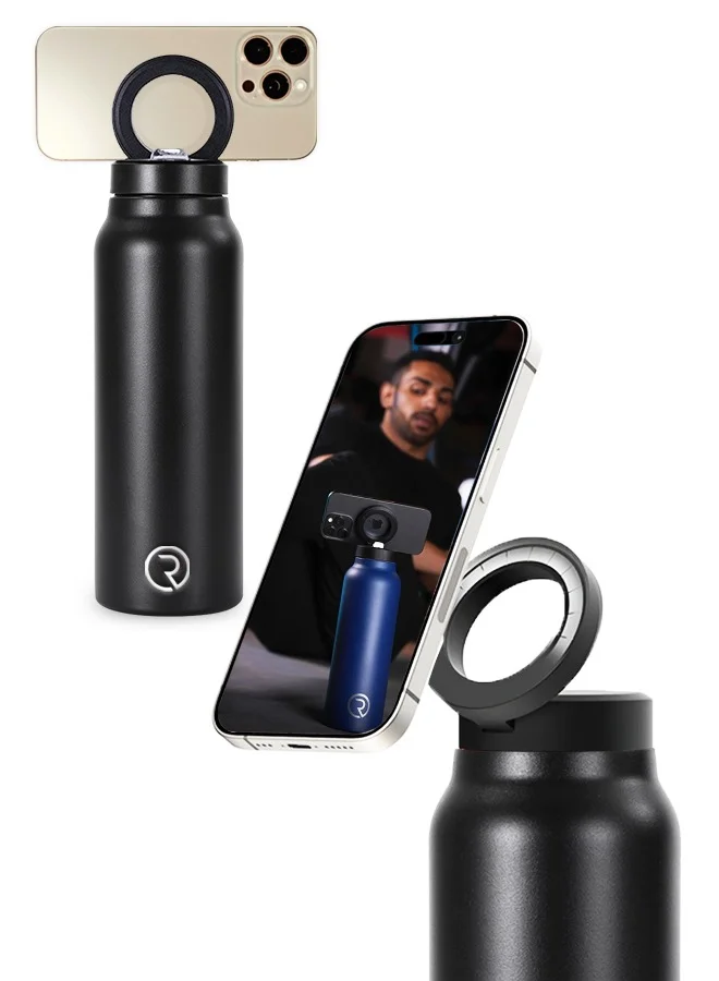 Sports Origin MagSafe Insulated 32oz ProWater Bottle with Phone Holder, 360° Rotate, Hot 6H Cold 12H – Black