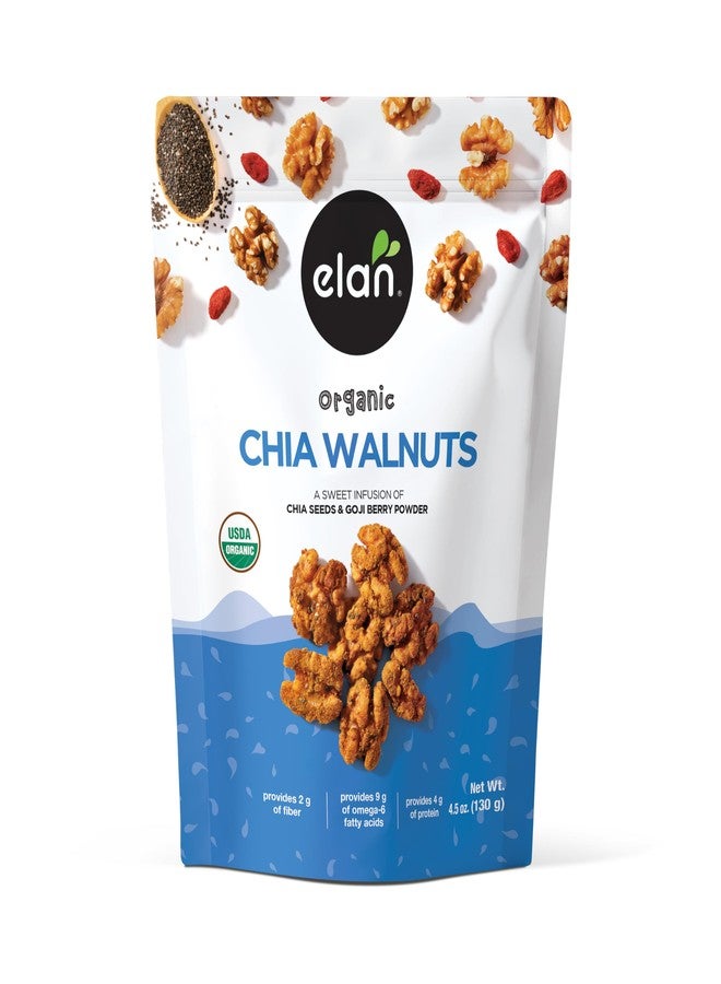 Elan Organic Chia Walnuts, 4.5 oz, Non-GMO, Gluten-Free, Vegan, Kosher, Healthy Snacks, Glazed Nuts with Chia Seeds, Goji Berry Powder & Himalayan Pink Salt, Superfood Infused Nuts - Image 1