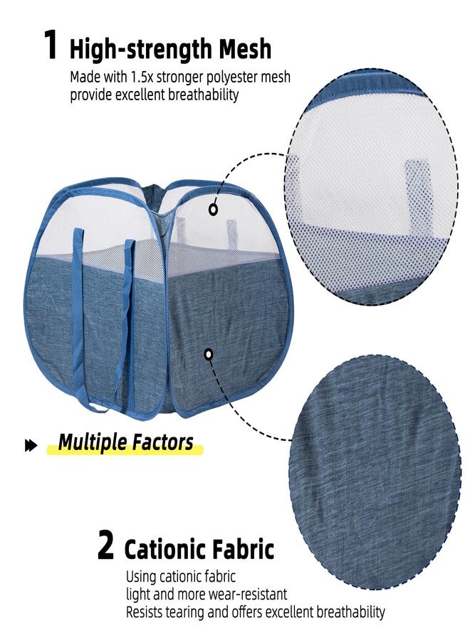 HEDONLEE Collapsible Laundry Basket, 90L Foldable Pop-up Laundry Hamper with Reinforced Handles, Tear Proof Mesh Dirty Clothes Hamper for Laundry (Blue) - Image 3