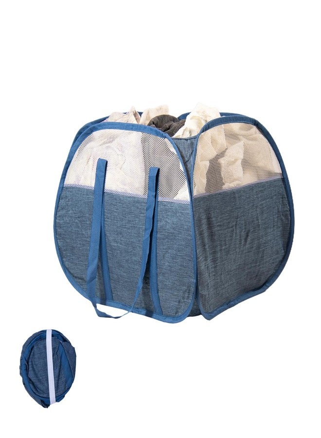 HEDONLEE Collapsible Laundry Basket, 90L Foldable Pop-up Laundry Hamper with Reinforced Handles, Tear Proof Mesh Dirty Clothes Hamper for Laundry (Blue) - Image 1