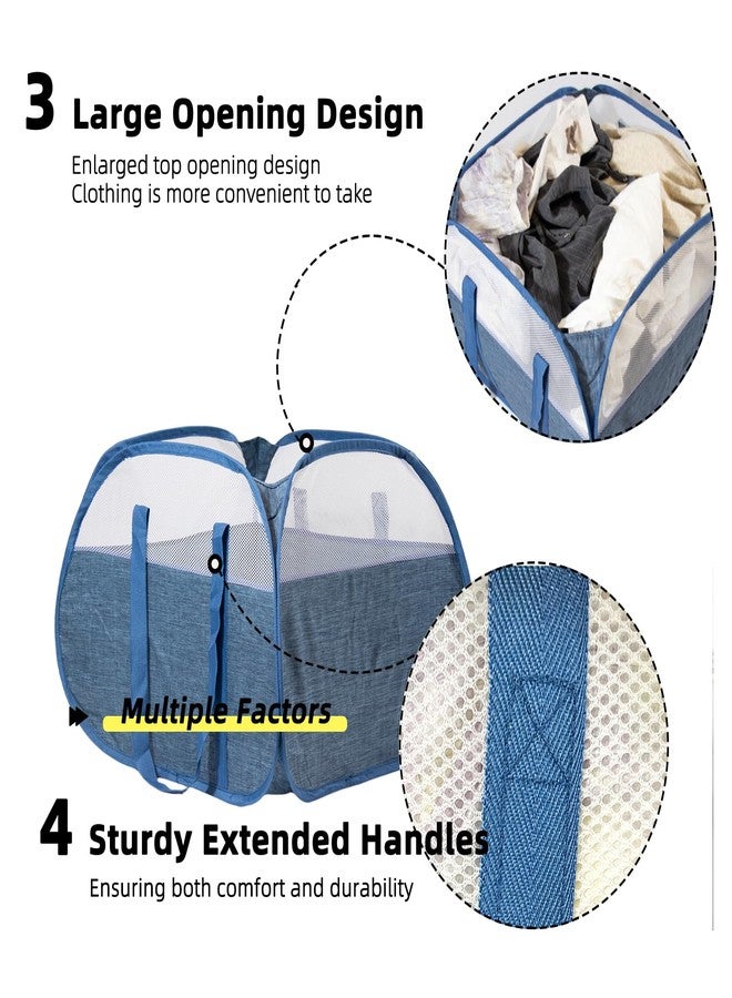 HEDONLEE Collapsible Laundry Basket, 90L Foldable Pop-up Laundry Hamper with Reinforced Handles, Tear Proof Mesh Dirty Clothes Hamper for Laundry (Blue) - Image 4