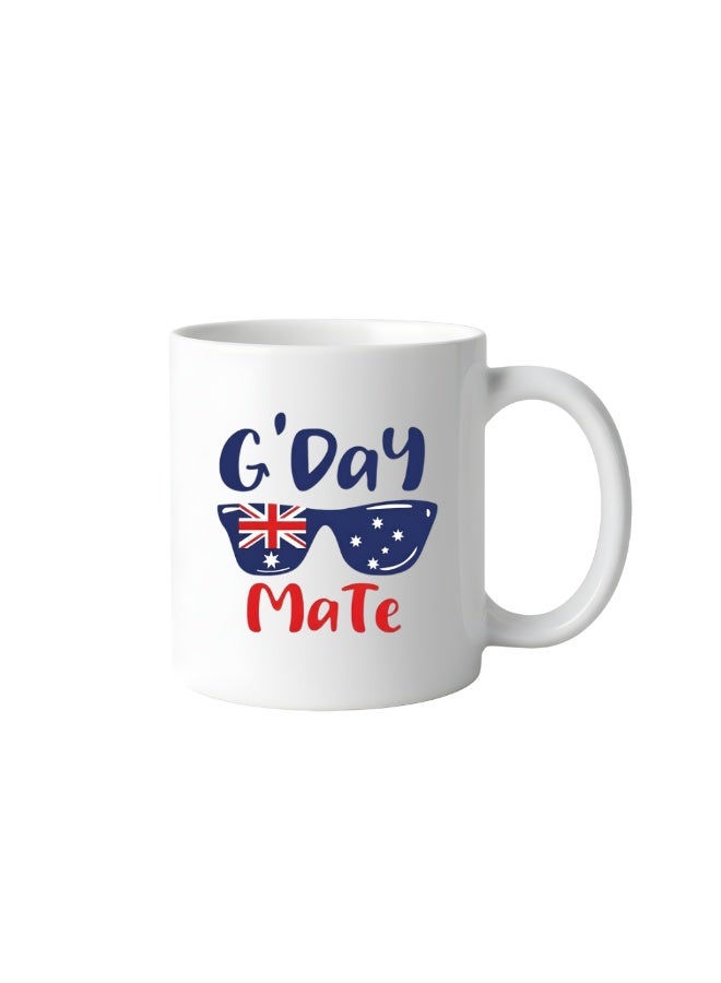 Australia Day White Ceramic Mug - January 26th Celebration Gift - G'day Mate - Kangaroos Themed Coffee Mug - 11 Oz - Image 1