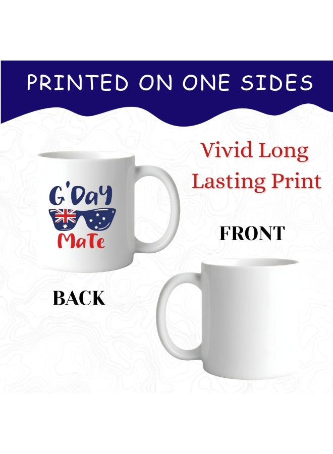 Australia Day White Ceramic Mug - January 26th Celebration Gift - G'day Mate - Kangaroos Themed Coffee Mug - 11 Oz - Image 2