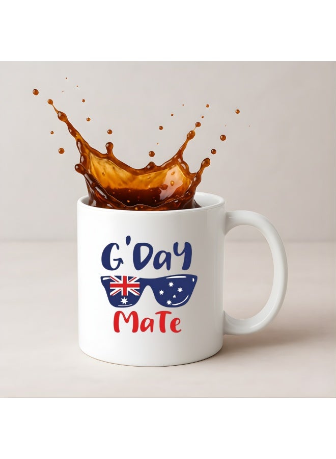 Australia Day White Ceramic Mug - January 26th Celebration Gift - G'day Mate - Kangaroos Themed Coffee Mug - 11 Oz - Image 3
