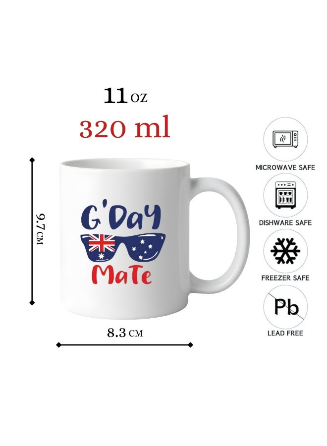 Australia Day White Ceramic Mug - January 26th Celebration Gift - G'day Mate - Kangaroos Themed Coffee Mug - 11 Oz - Image 4