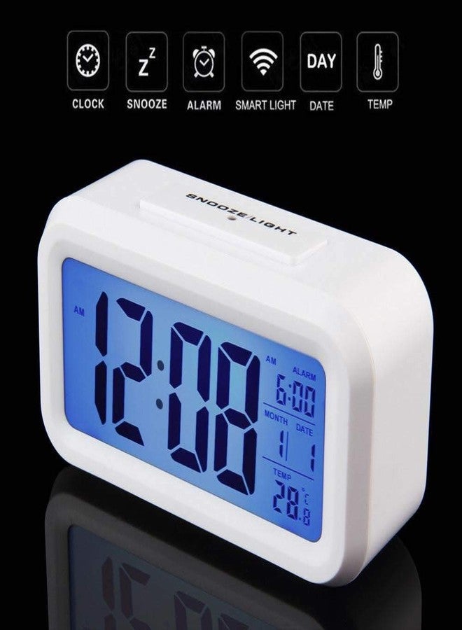 Purabelle Digital Alarm Clock for Home Bedroom with Smart Automatic Sensor Backlight LCD Screen,Date & Temperature for Students Desk Table (Digital White Clock) - Image 3