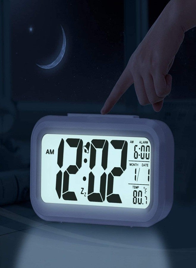 Purabelle Digital Alarm Clock for Home Bedroom with Smart Automatic Sensor Backlight LCD Screen,Date & Temperature for Students Desk Table (Digital White Clock) - Image 2
