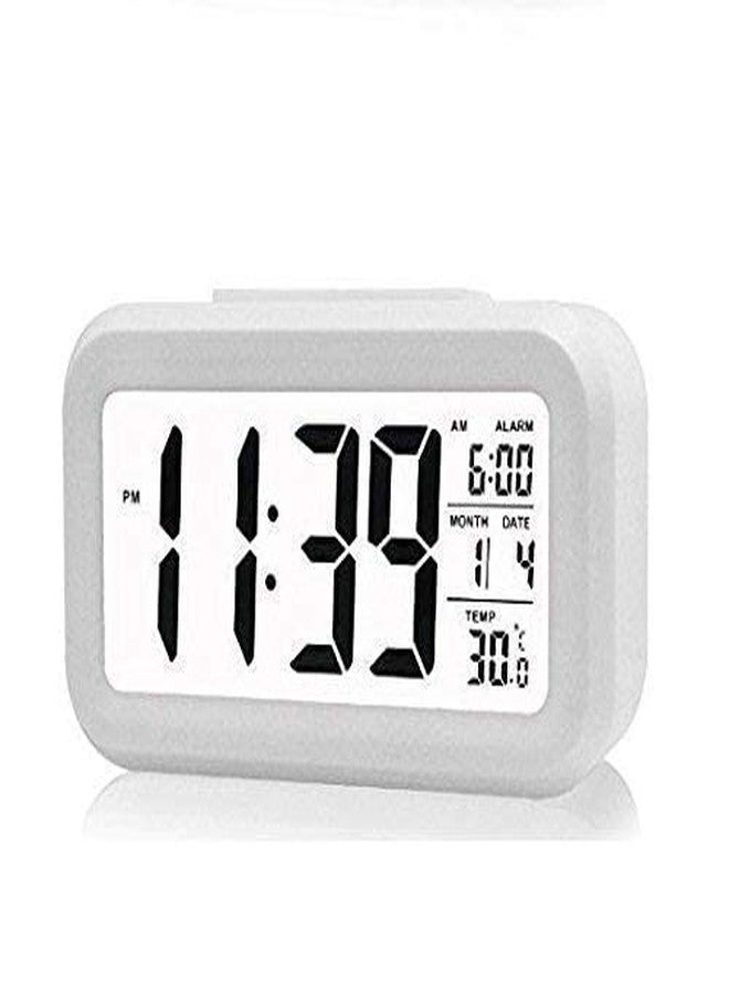 Purabelle Digital Alarm Clock for Home Bedroom with Smart Automatic Sensor Backlight LCD Screen,Date & Temperature for Students Desk Table (Digital White Clock) - Image 1