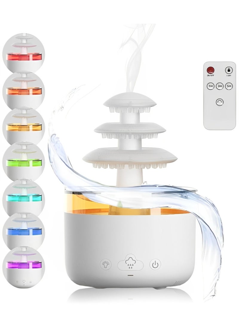 Serenova - Rain Cloud Humidifier Night Light Zen Raining Cloud Night Light Aromatherapy Essential Oil Diffuser Cloud Diffuser Rain 7 Changing Colors Bedside Fountain Desk Fountain 7 Color Gradient 500ml White - Image 1