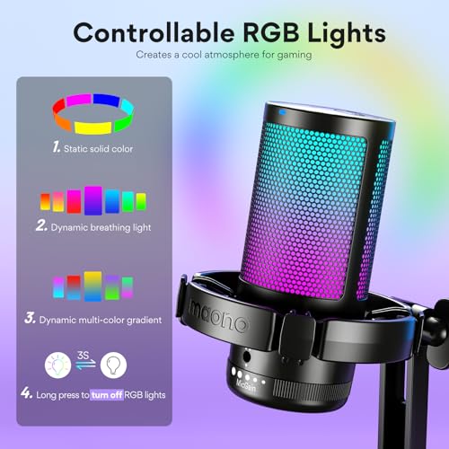 MAONO USB Gaming Microphone for PC, Noise Cancellation Condenser Mic with RGB Lights, Mute, Gain for Streaming, Recording, Podcast, Chat, Twitch, YouTube, Discord, Computer, PS5, PS4, GamerWave - Image 4