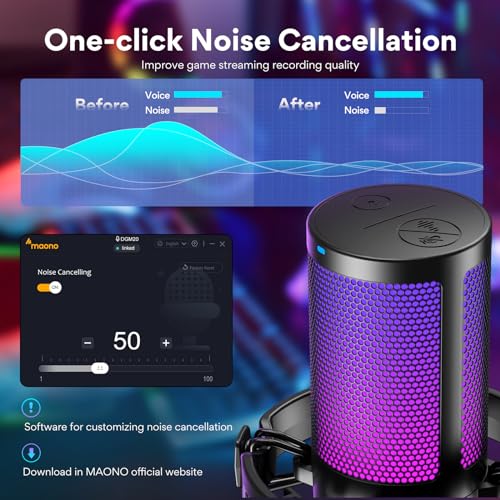 MAONO USB Gaming Microphone for PC, Noise Cancellation Condenser Mic with RGB Lights, Mute, Gain for Streaming, Recording, Podcast, Chat, Twitch, YouTube, Discord, Computer, PS5, PS4, GamerWave - Image 2