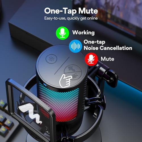 MAONO USB Gaming Microphone for PC, Noise Cancellation Condenser Mic with RGB Lights, Mute, Gain for Streaming, Recording, Podcast, Chat, Twitch, YouTube, Discord, Computer, PS5, PS4, GamerWave - Image 3