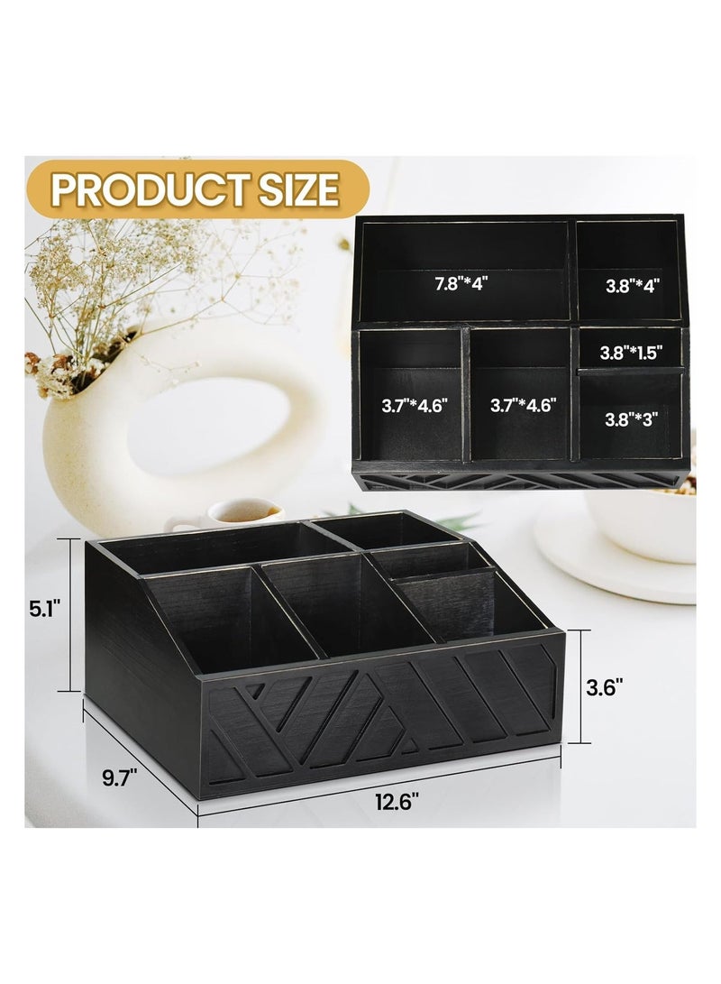 اكسيسن منظم محطة قهوة على المنضدة، سلة تخزين حاملة كبسولات قهوة خشبية، منظم تخزين توابل القهوة والشاي (أسود) - Image 5