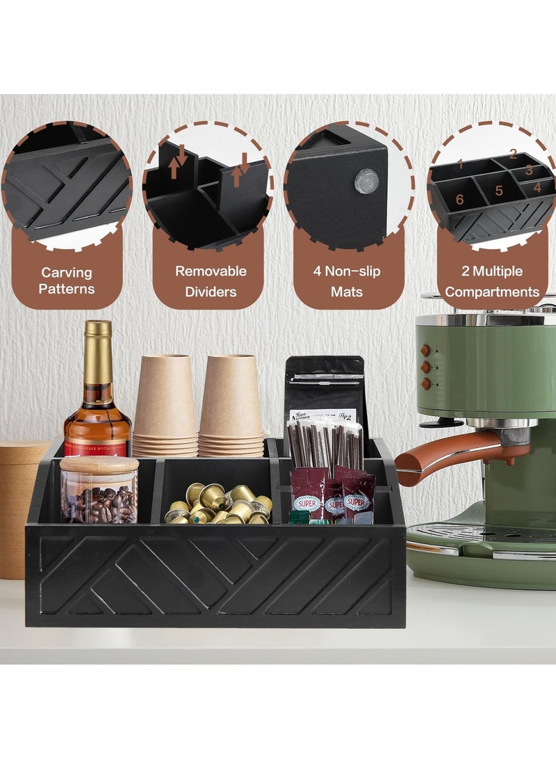 اكسيسن منظم محطة قهوة على المنضدة، سلة تخزين حاملة كبسولات قهوة خشبية، منظم تخزين توابل القهوة والشاي (أسود) - Image 4