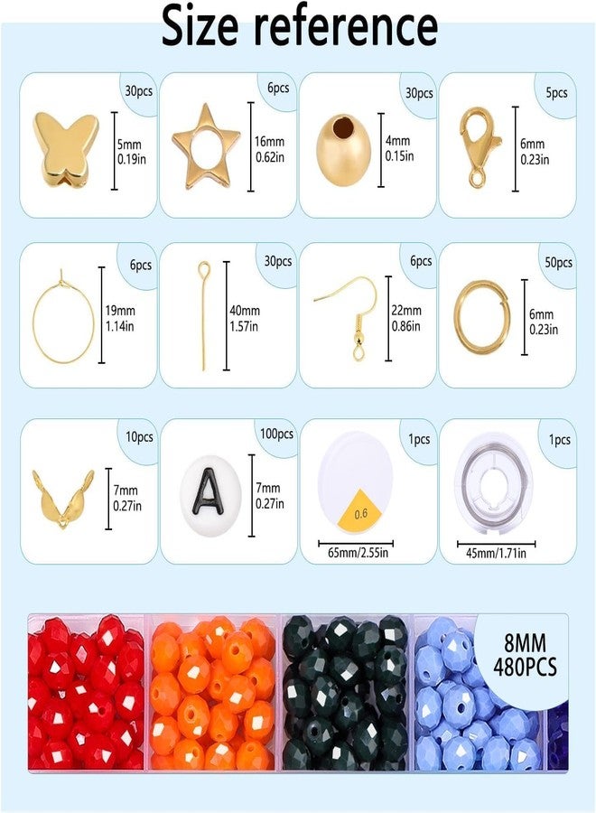 Xilitata 1200Pcs 8mm Faceted Beads for Jewelry Making Crystal Beads Faceted Jewelry Beads for Friendship Bracelet Making Kit Craft Beads with Charms - Image 4