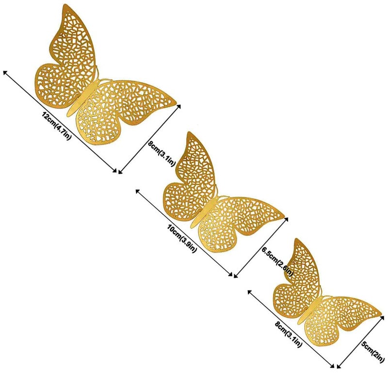 XTORE 6 قطع فراشات ثلاثية الأبعاد مع لاصق للتزيين في المنزل | المكتب | المطبخ (عبوة من 6، ذهبية) - Image 3