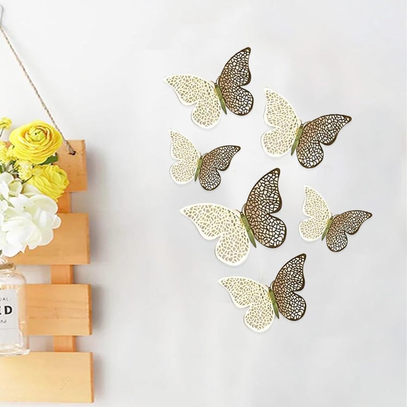 XTORE 6 قطع فراشات ثلاثية الأبعاد مع لاصق للتزيين في المنزل | المكتب | المطبخ (عبوة من 6، ذهبية) - Image 2