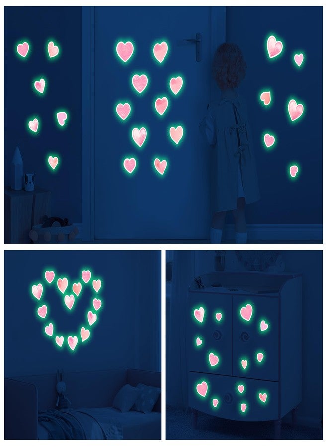 Robmoda 42 pcs Pink Heart Shape Wall Stickers for Girls Bedroom，Glow in The Dark Kids Room Decor, Baby Nursery Ceiling Decals Wallpaper Vinyl Murals - Image 2