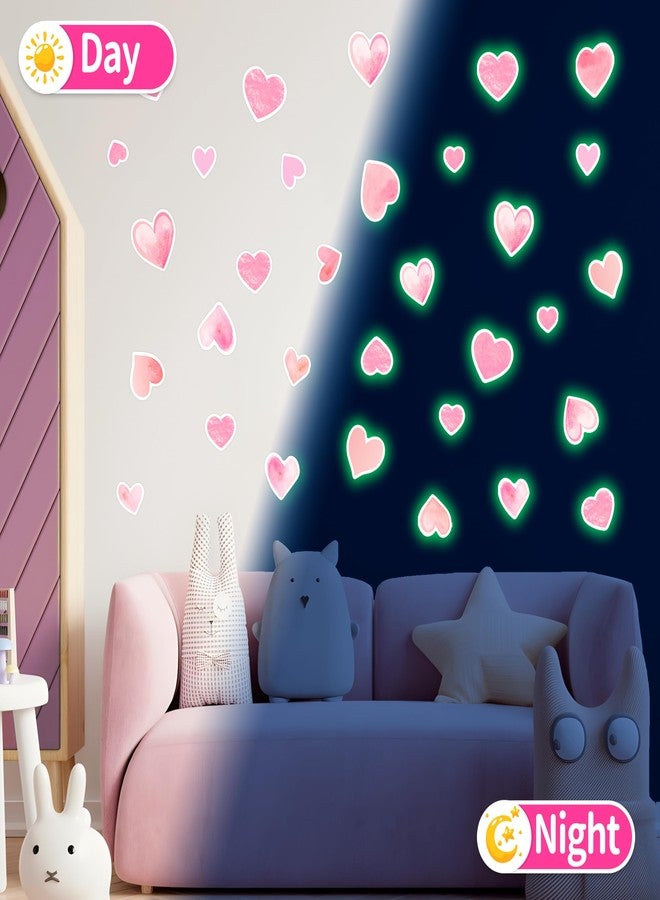 Robmoda 42 pcs Pink Heart Shape Wall Stickers for Girls Bedroom，Glow in The Dark Kids Room Decor, Baby Nursery Ceiling Decals Wallpaper Vinyl Murals - Image 3
