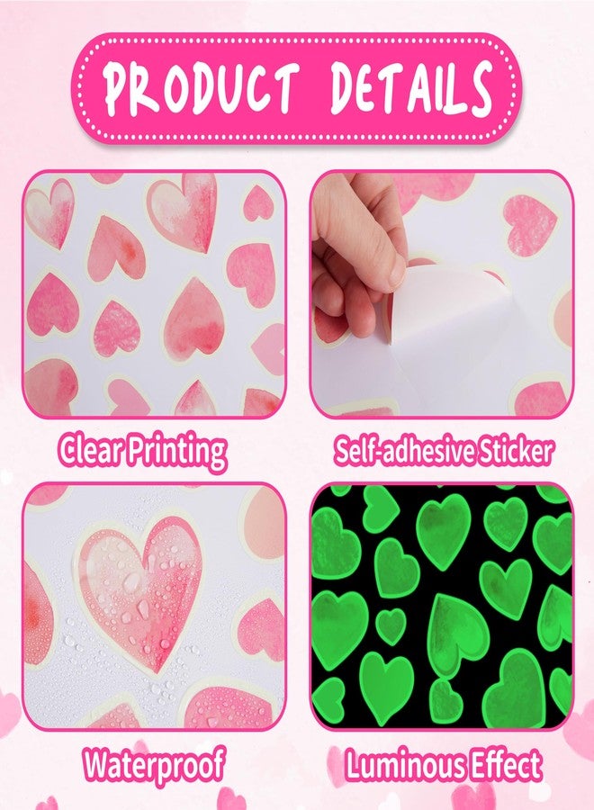 Robmoda 42 pcs Pink Heart Shape Wall Stickers for Girls Bedroom，Glow in The Dark Kids Room Decor, Baby Nursery Ceiling Decals Wallpaper Vinyl Murals - Image 5