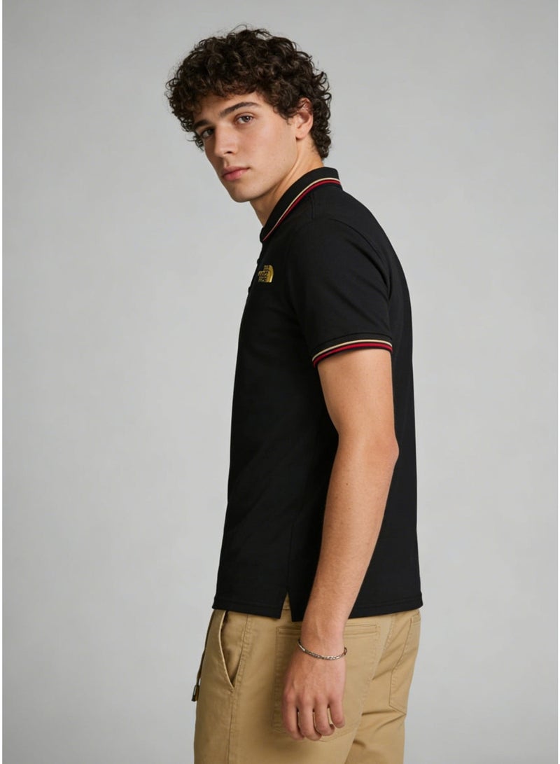 THE NORTH FACE 2026 The North Face Gold Logo Black Polo Shirt, Premium Pique Cotton Short Sleeve with Striped Collar & Cuffs, Outdoor-Inspired Casual Smart Wear for Men - Image 3