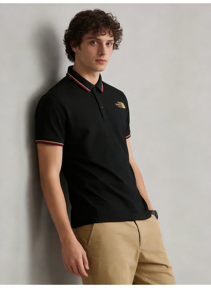 THE NORTH FACE 2026 The North Face Gold Logo Black Polo Shirt, Premium Pique Cotton Short Sleeve with Striped Collar & Cuffs, Outdoor-Inspired Casual Smart Wear for Men - Image 2