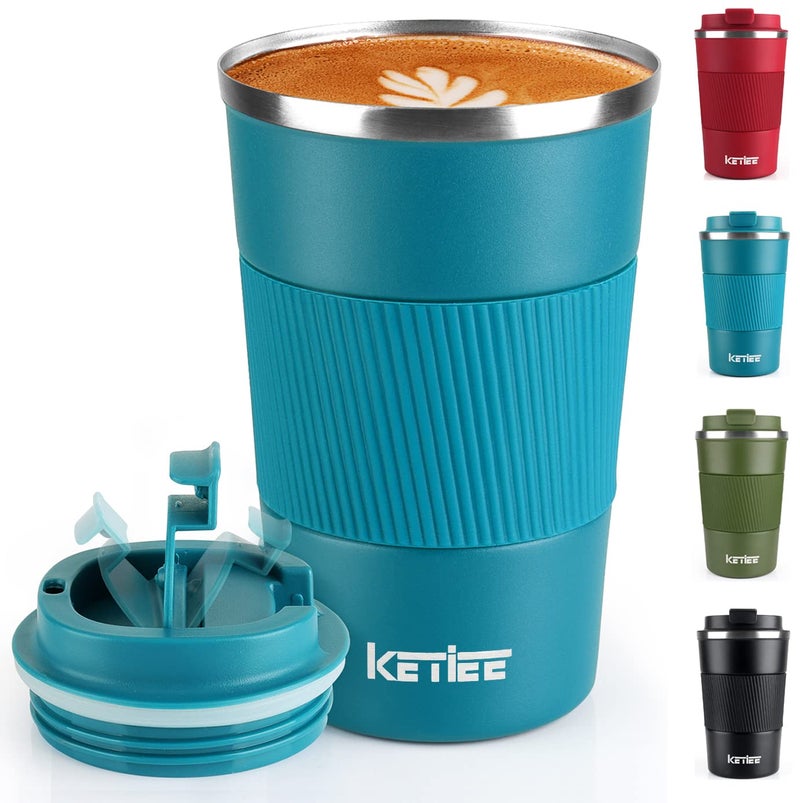 KETIEE Travel Mugs, 380ml Insulated Coffee Cup with Leakproof Lid,Reusable Coffee Cups Travel Cup,Coffee Travel Mug,Double Walled Coffee Mug,Stainless Steel thermaol Mug for Hot Cold Drinks,Blue - Image 1