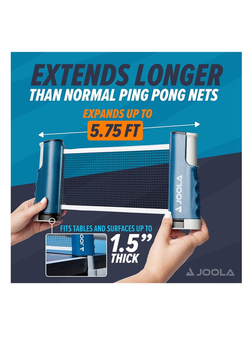 Retractable Ping Pong Net For Any Table Portable Table Tennis Net And Post Set Stretches 5.75’ & Clamps To Any Table Up To 2” Racket And Ball Set Games For Family