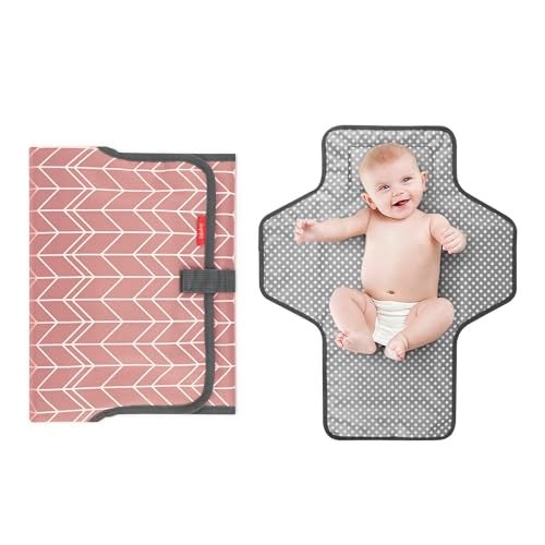 Babebay Waterproof Portable Diaper Changing Pad Foldable Travel Changing Mat for Baby Girl Boy Lightweight Travel Changing Station Boho Geometric Pattern - Image 1