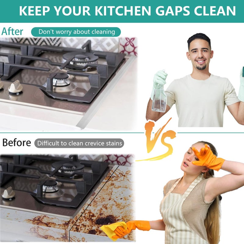 Nexstron 2025 Upgrade 2*Extendable Stove Gap Covers Stainless Steel +2*Gap Brushes,T Stove Counter Gap Cover,Oven Guards For Sides,Oven Gap Filler, Heat Resistant Stove Cover Guards Length 13.8" to 27.5",0.79" - Image 2
