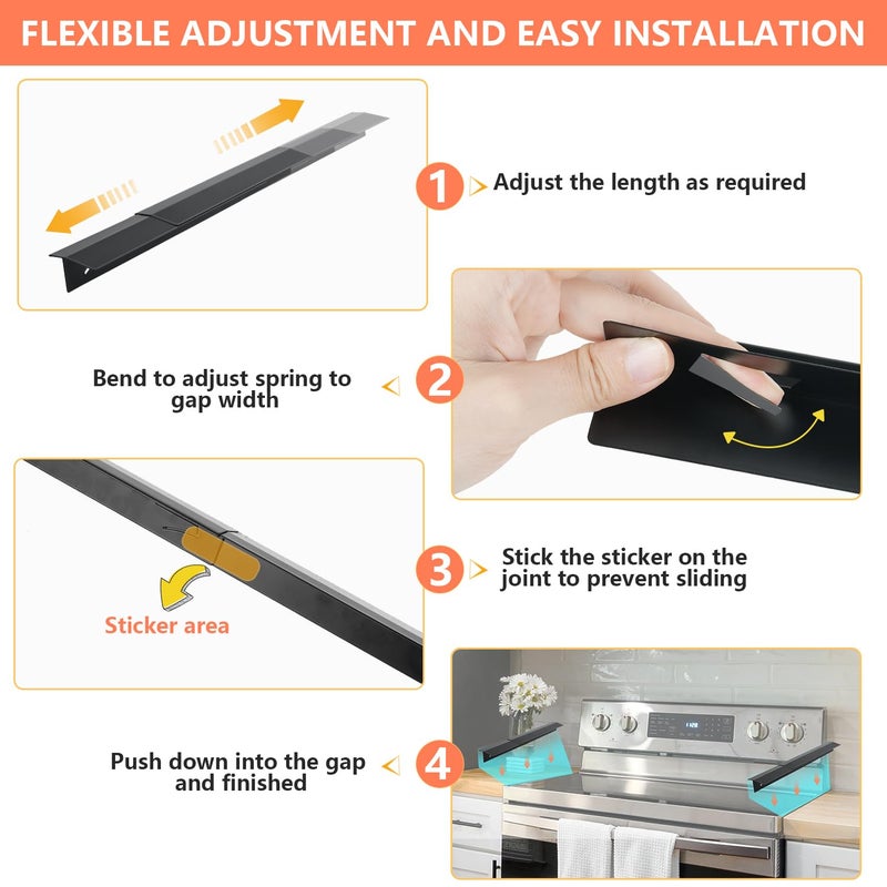 Nexstron 2025 Upgrade 2*Extendable Stove Gap Covers Stainless Steel +2*Gap Brushes,T Stove Counter Gap Cover,Oven Guards For Sides,Oven Gap Filler, Heat Resistant Stove Cover Guards Length 13.8" to 27.5",0.79" - Image 3