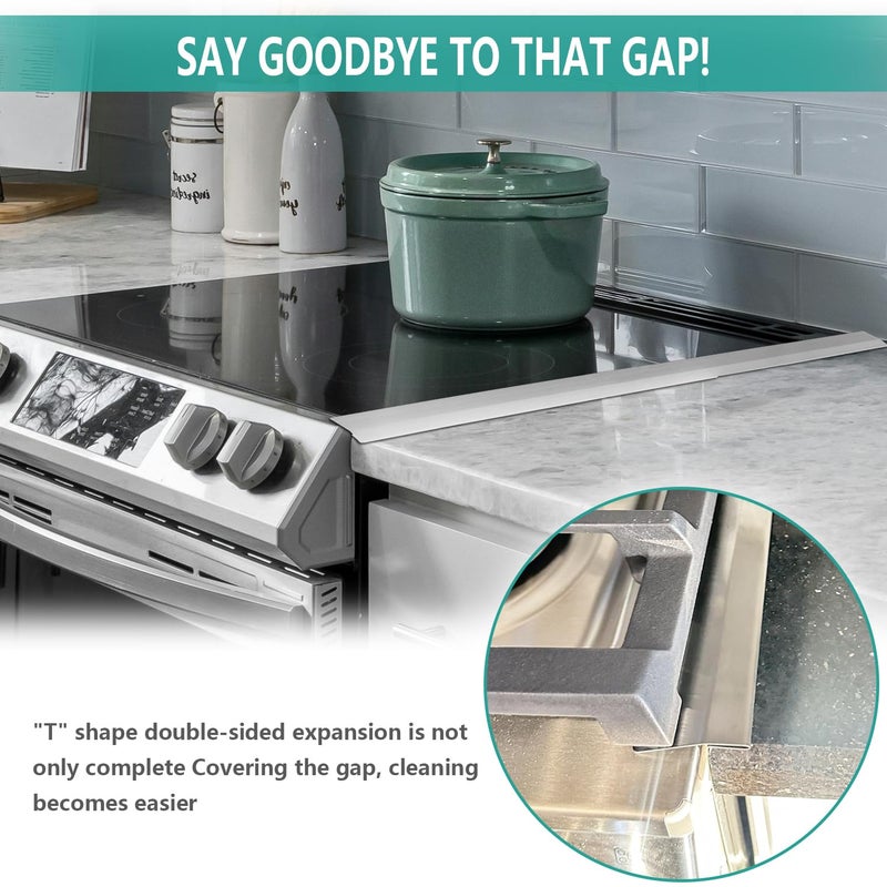 Nexstron 2025 Upgrade 2*Extendable Stove Gap Covers Stainless Steel +2*Gap Brushes,T Stove Counter Gap Cover,Oven Guards For Sides,Oven Gap Filler, Heat Resistant Stove Cover Guards Length 13.8" to 27.5",0.79" - Image 4