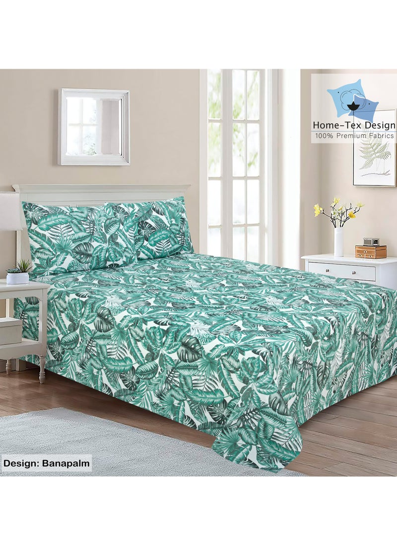 Home-Tex Design 3 Piece Hometex Design 100% Cotton King Size Printed Flat Sheet Set BANANA PALM - 1 Flat Sheet (240x260 cm) + 2 Pillow Covers (50x80 cm)  - Image 1
