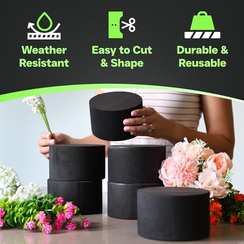XCEL Floral Foam Blocks - Reusable, Weather Resistant Foam - Perfect for Fresh & Artificial Flower Arrangements, Crafts, Planter Boxes, Home Decor & More - 6-Pk, Black (5” x 3”, Round) - Image 2
