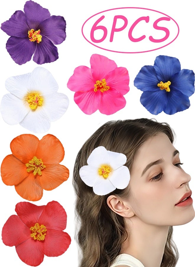 6 قطع مشابك شعر بزهور هاواي مشبك شعر بزهور صناعية، مشبك شعر بزهور الكركديه على الطراز البوهيمي، مناسب لحفلات الشاطئ في العطلات  إكسسوارات شعر بزهور استوائية للنساء والفتيات هدايا العطلات الزفاف - Image 1