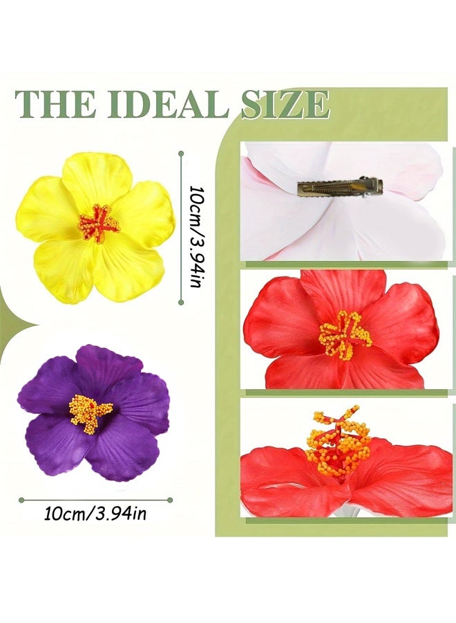 6 قطع مشابك شعر بزهور هاواي مشبك شعر بزهور صناعية، مشبك شعر بزهور الكركديه على الطراز البوهيمي، مناسب لحفلات الشاطئ في العطلات  إكسسوارات شعر بزهور استوائية للنساء والفتيات هدايا العطلات الزفاف - Image 2