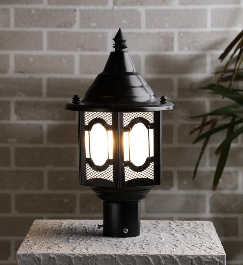tu casa Balck Metal Shade with Black MetalIron Base Gate Light Outdoor Waterproof Lamp for Main Gate Garden Balcony Home Entrance Height 14 InchNo Blub Included