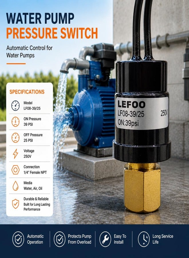 LF08 Automatic Water Pressure switch For Booster pumps Range Fixed 39-25psi thread size Female Flare 1/4bsp - Image 2