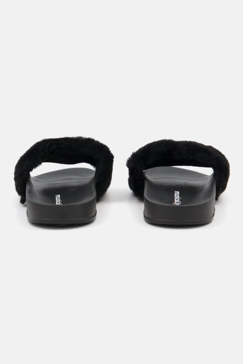 Musical.ly Kids Girl Faux Fur Home Slipper, Black Combo  - Image 2