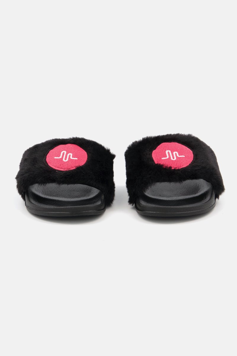 Musical.ly Kids Girl Faux Fur Home Slipper, Black Combo  - Image 4