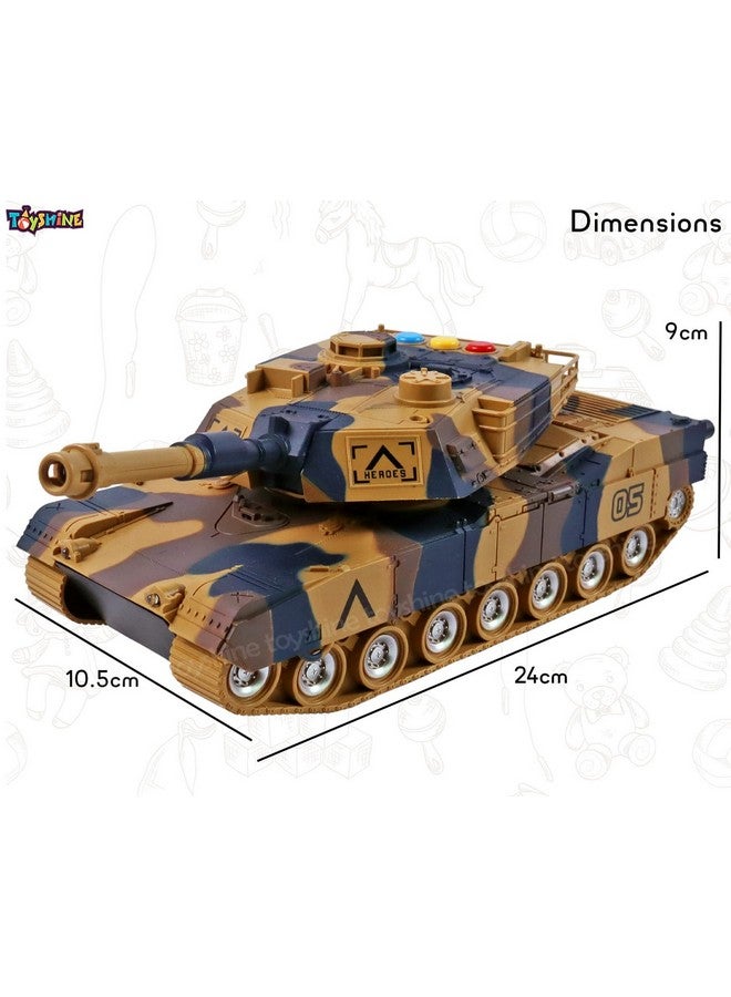Toyshine Toyshine 1:16 Scale Friction Powered Army Tank Vehicle with Lights and Sounds, Pretend War & Action Toy for Kids, Brown - Image 5