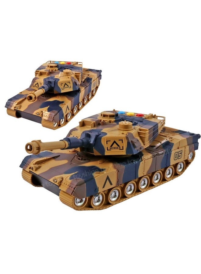 Toyshine Toyshine 1:16 Scale Friction Powered Army Tank Vehicle with Lights and Sounds, Pretend War & Action Toy for Kids, Brown - Image 1
