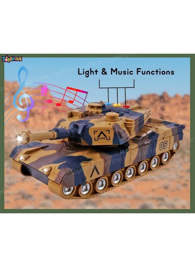 Toyshine Toyshine 1:16 Scale Friction Powered Army Tank Vehicle with Lights and Sounds, Pretend War & Action Toy for Kids, Brown - Image 4