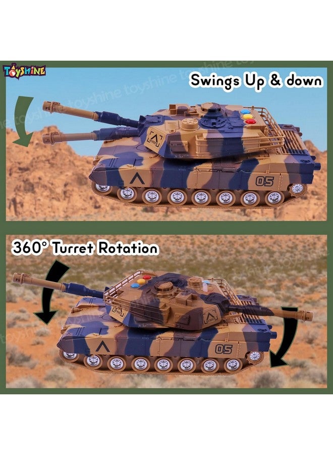 Toyshine Toyshine 1:16 Scale Friction Powered Army Tank Vehicle with Lights and Sounds, Pretend War & Action Toy for Kids, Brown - Image 2