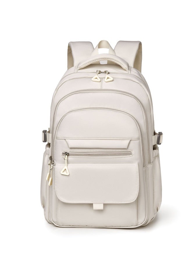Large capacity backpack for students, unisex, multi-pocket storage, lightweight, suitable for daily use, Beige  - Image 1