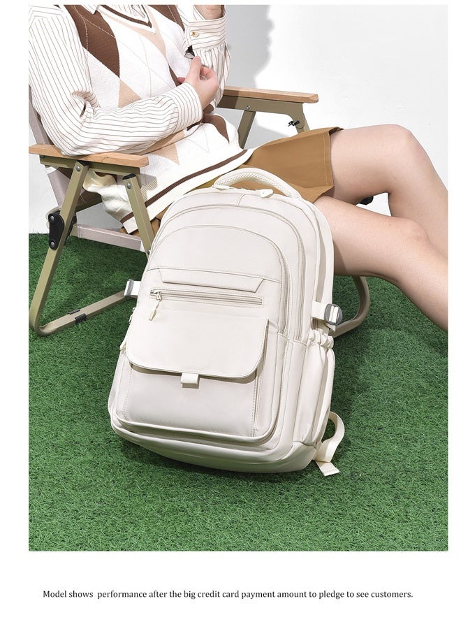 Large capacity backpack for students, unisex, multi-pocket storage, lightweight, suitable for daily use, Beige  - Image 2