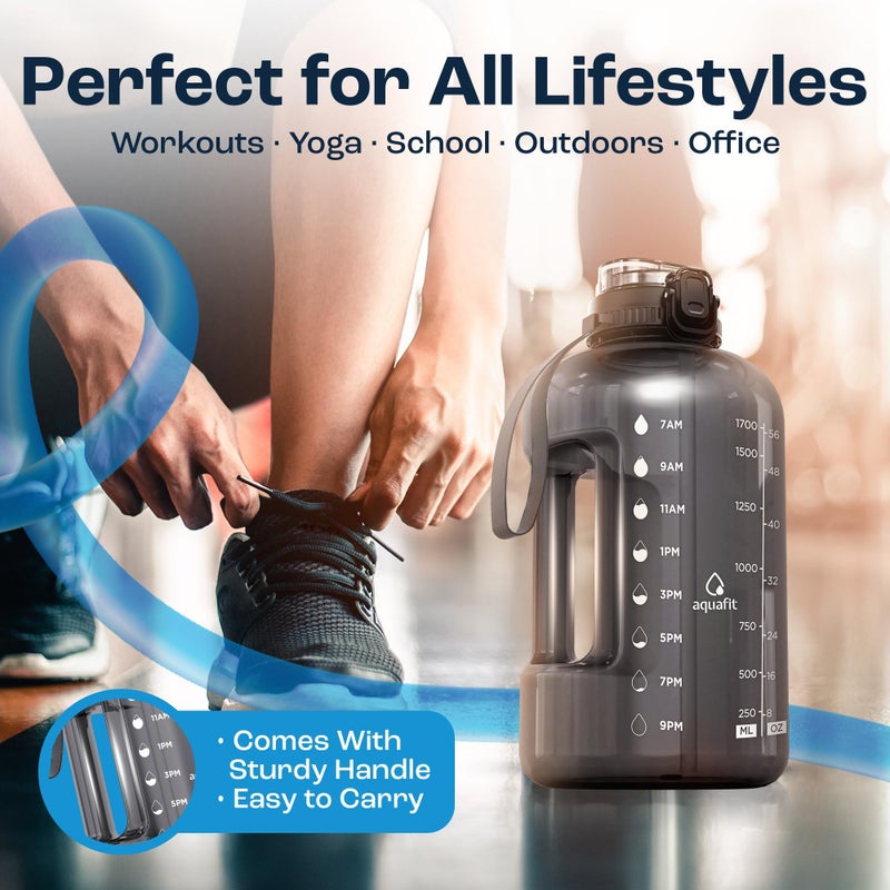 AQUAFIT Half Gallon Water Bottle with Time Marker - Straw & Chug Lid - BPA Free Gym Water Bottle with Straw - Big Gallon Jug (Gray, 64 oz - 2in1 Lid) - Image 5