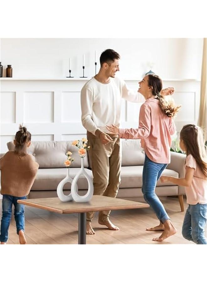 HOOKOR Ceramic Vase Set of 2, Hollow Matte Ceramic Vase for Home Decor, White Boho Donut Vases Nordic Minimalist Decorative Vase for Table Centerpiece Wedding Dining Living Room Office House Decoration - Image 3