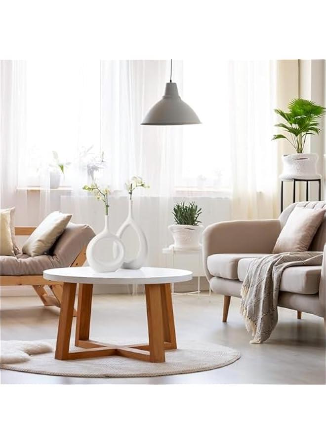 HOOKOR Ceramic Vase Set of 2, Hollow Matte Ceramic Vase for Home Decor, White Boho Donut Vases Nordic Minimalist Decorative Vase for Table Centerpiece Wedding Dining Living Room Office House Decoration - Image 5